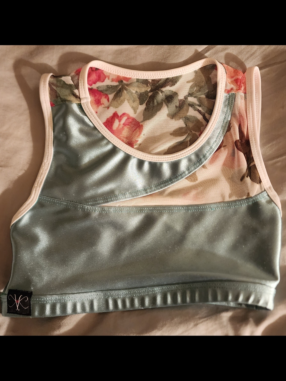 Girls Floral Mesh & Satin Light Blue Dance Crop Top